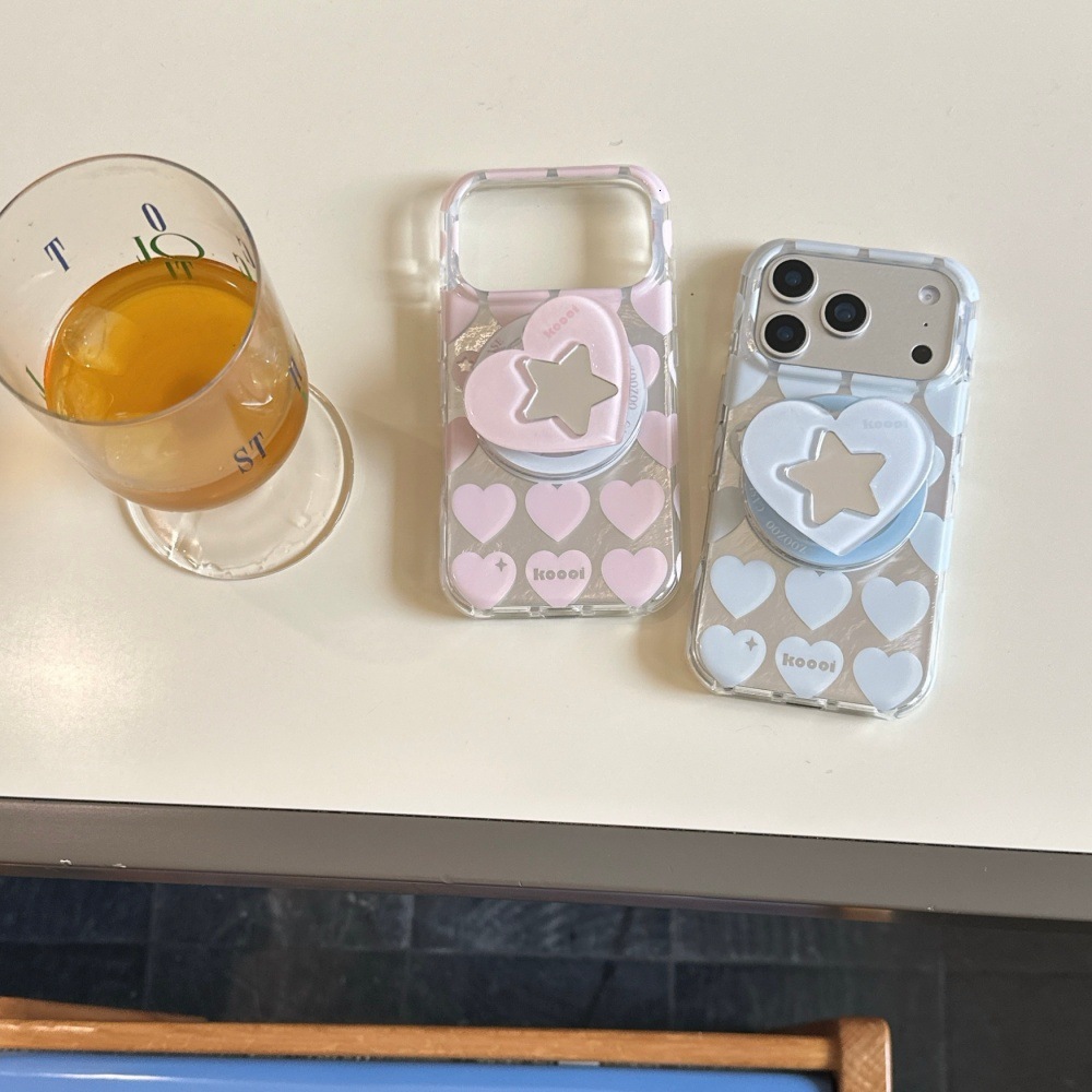 Pink Blue Heart Magnetic Phone Case Compatible with iPhone 17/16 Pro Cartoon Stand Protective Case iPhone 15/14