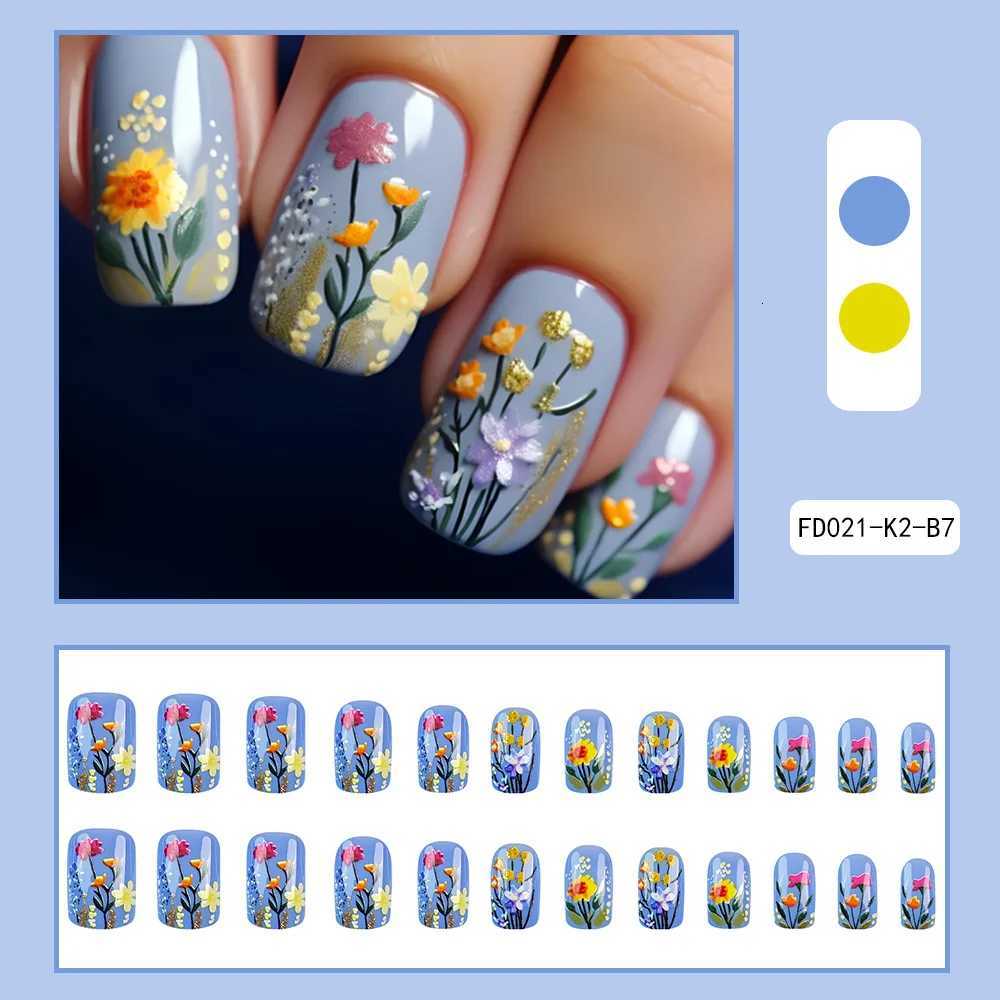 24pcs/set Floral Pattern Press-On Nail Set Mixed Color Ballet Shape Medium Length Simple Sweet Elegant Luxury Style Fake NailsT251118T251119