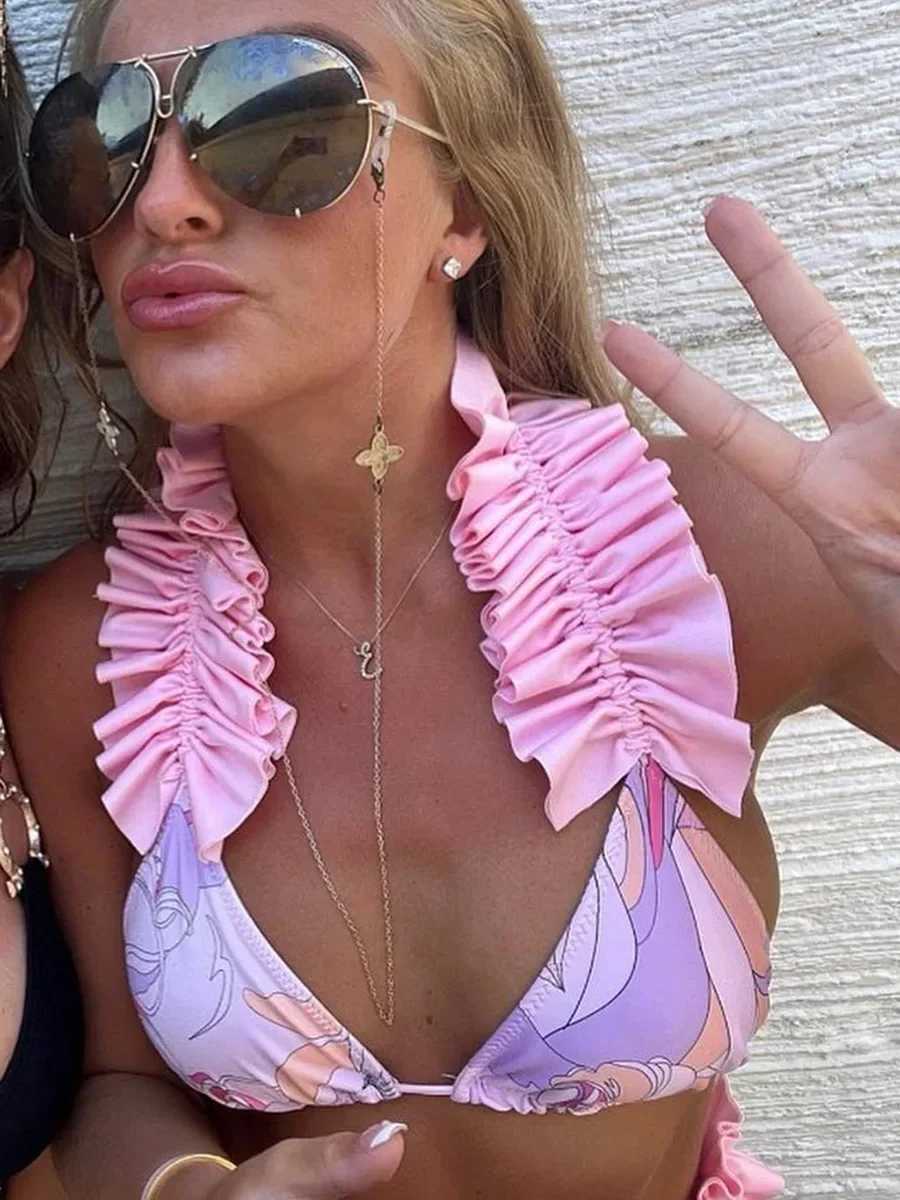 Ruffled edge bikini womens swimsuit womens thong swimsuit three piece bikini set mini swimsuit W250419