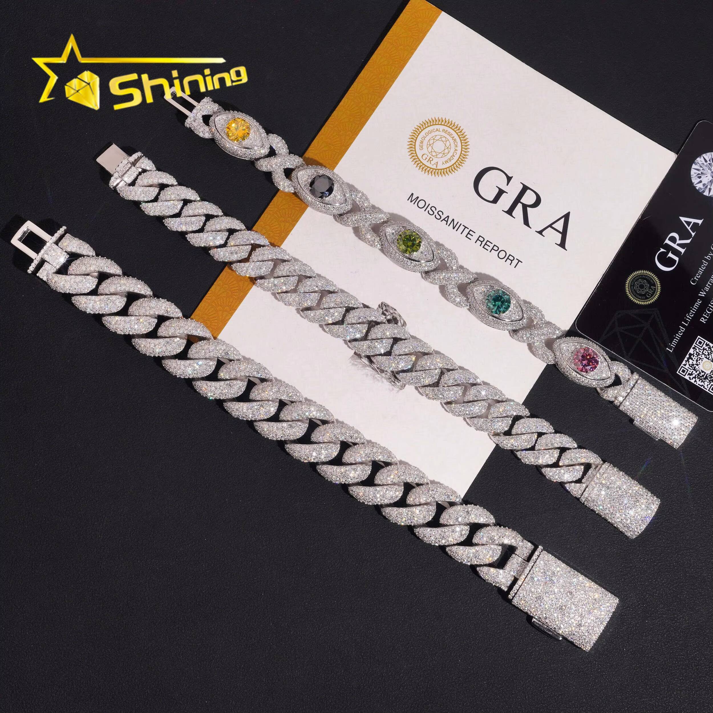 New Design High Quality Hip Hop Style 925 Silver Iced Out Diamond Moissanite Cuban Link Bracelet
