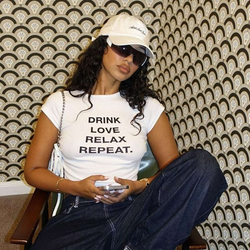 hoodie Women's Wear INS Style Spring/Summer Women's Clothing New Street Trendsetter Round Neck T-Shirt Versatile Letter Print Exposed Navel 