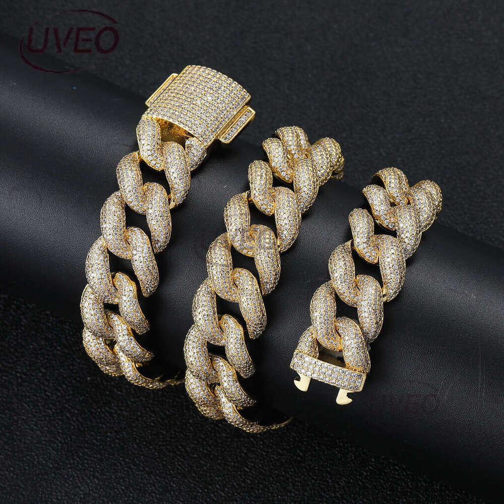 Luxury designer Necklace 18mm Foam Cuban chain spring buckle Ice Out VVS Moissanite Men's Hip Hop Necklace bracelet with free shipping