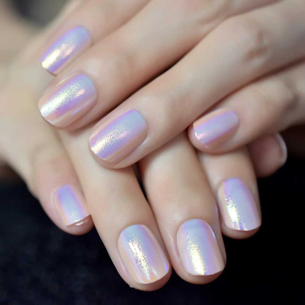 Press On Nails Chrome Fake Nails Art Short Full Cover Fingernails Acrylic Colorful Nails Round Squoval Glossy Tips With TabsT251118T251119