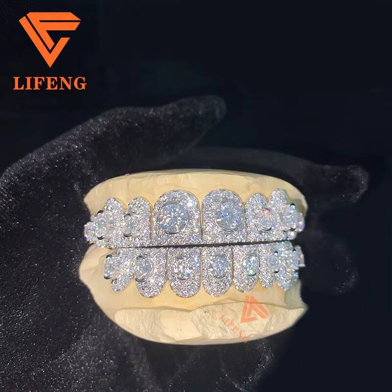 Custom Big Stone 925 Sterling Sliver VVS Moissanite Grillz Iced Out Womens and Men Hip Hop Jewelry Grillz Teeth Diamond Grillz