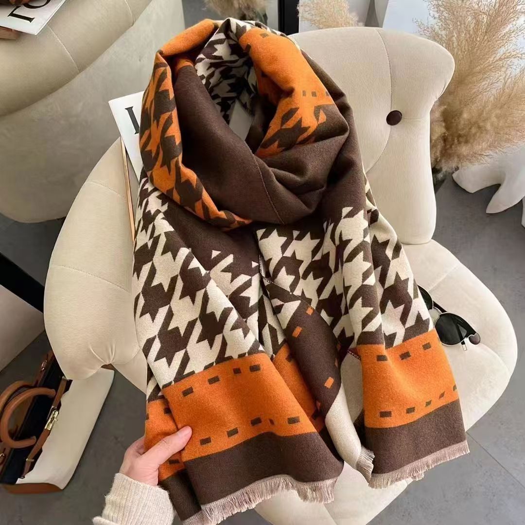 T508 new thick cashmere scarf women plus velvet European and American style warm silk scarf autumn and winter scarf