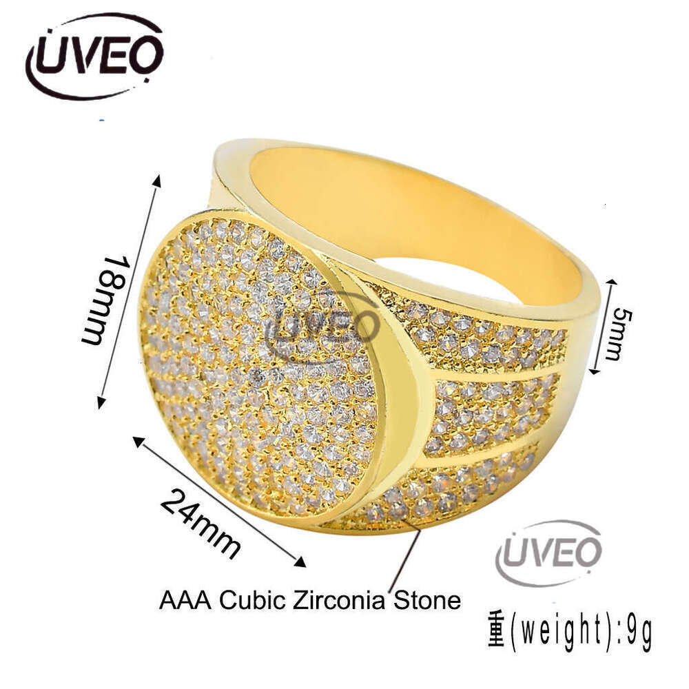 Luxurious designer gold hip hop ring with circular micro-inlaid ice VVS Moissanite Men's and Women's fashion ring