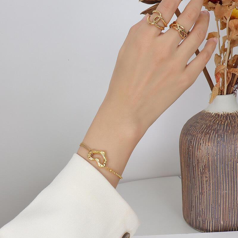 Ins versatile, niche, fashionable, simple, hand jewelry, titanium steel, gold-plated peach heart, double-layer steel ball bracelet, women's jewel - view 5