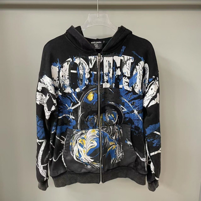 Men's Hoodies Sweatshirt Cotton High Street Hip Hop Diamond White Ink Direct Spray Zipper Hoodie And Women's - view 7