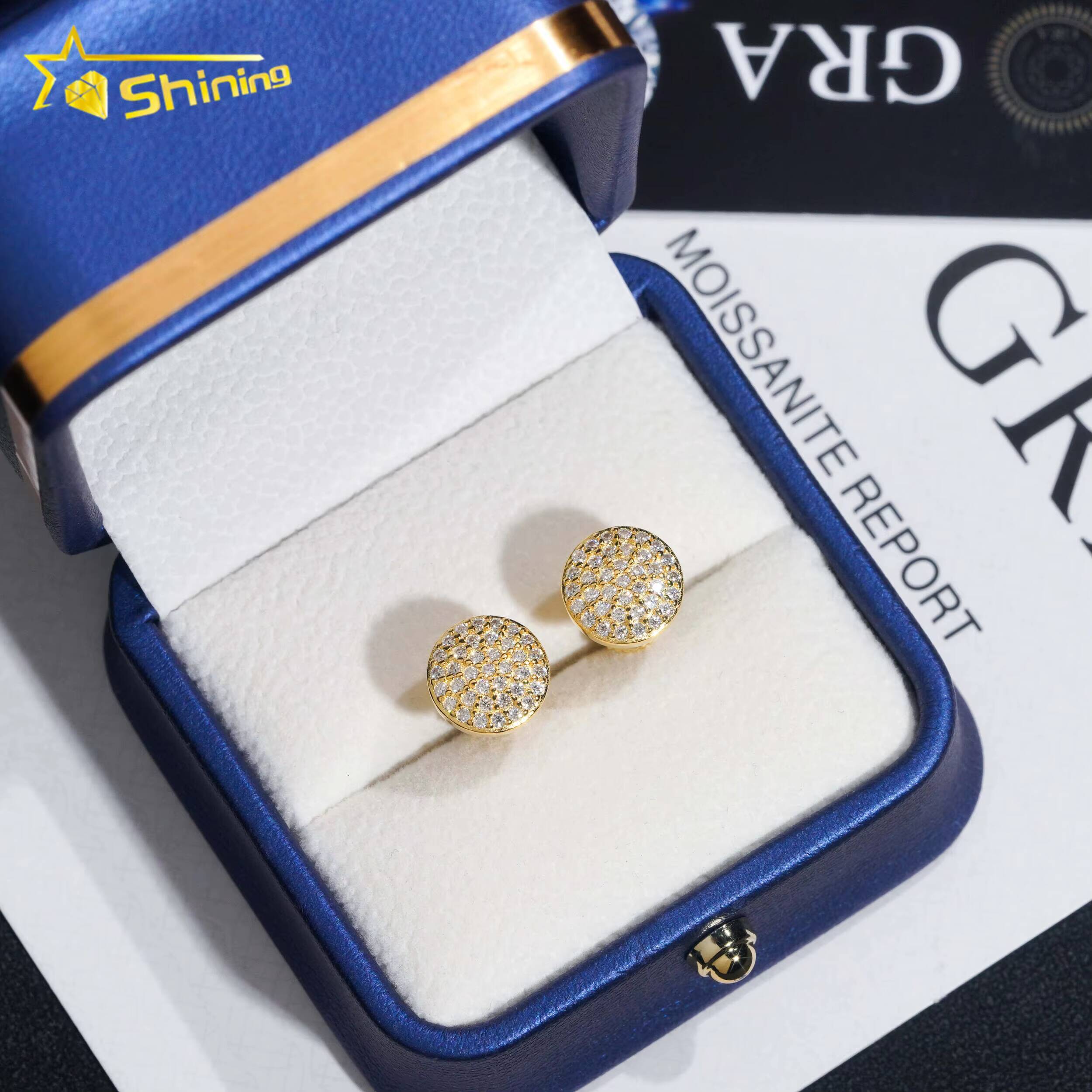 Pass Diamond Tester 925 Sterling Silver Gold Plated VVS Diamond Moissanite Bubble Round Shape Stud Earrings for Men