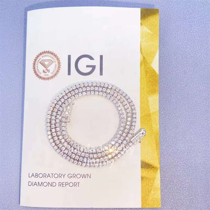IGI Certificates Lab Grown Diamond HPHT VS-SI 10K Gold About 2mm 2.5mm Tennis Chain Necklace