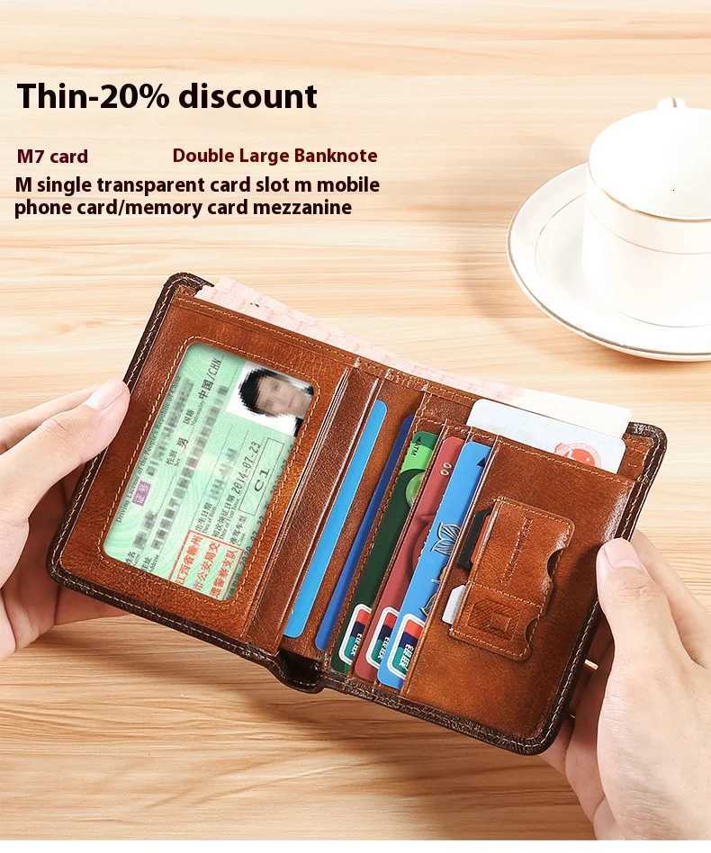 Mens Wallet Genuine Leather RFID Shielding Two Fold Wallet Retro Thin Short Multifunctional ID Card Credit Card Holder Mens WaT251119