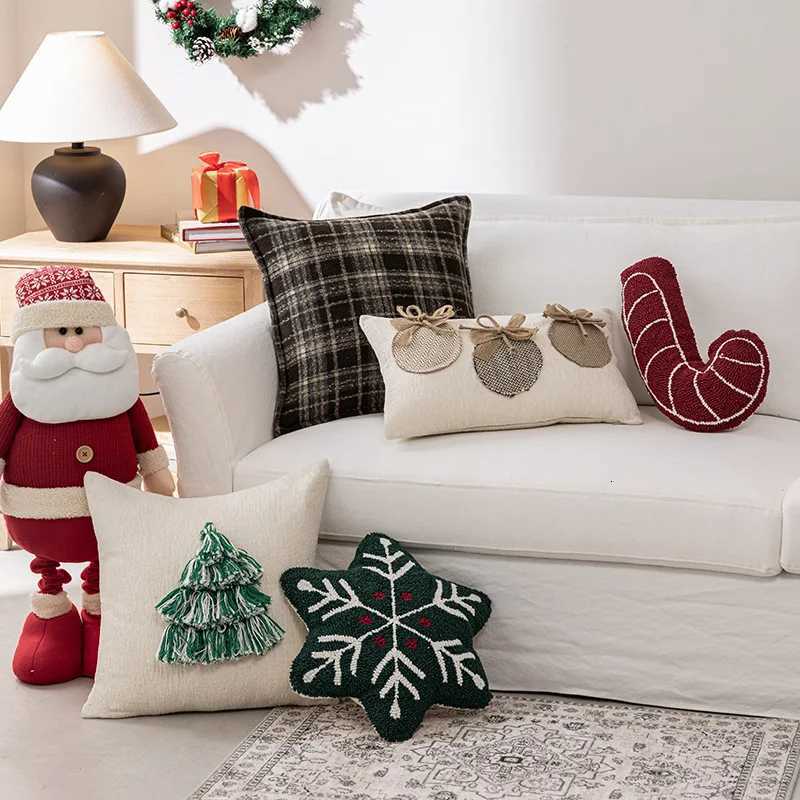Christmas Cushion Cover Modern Novelty Shape Santa Embroidery Plush Case for Holiday Home Decor Sofa Decorations GiftM251119