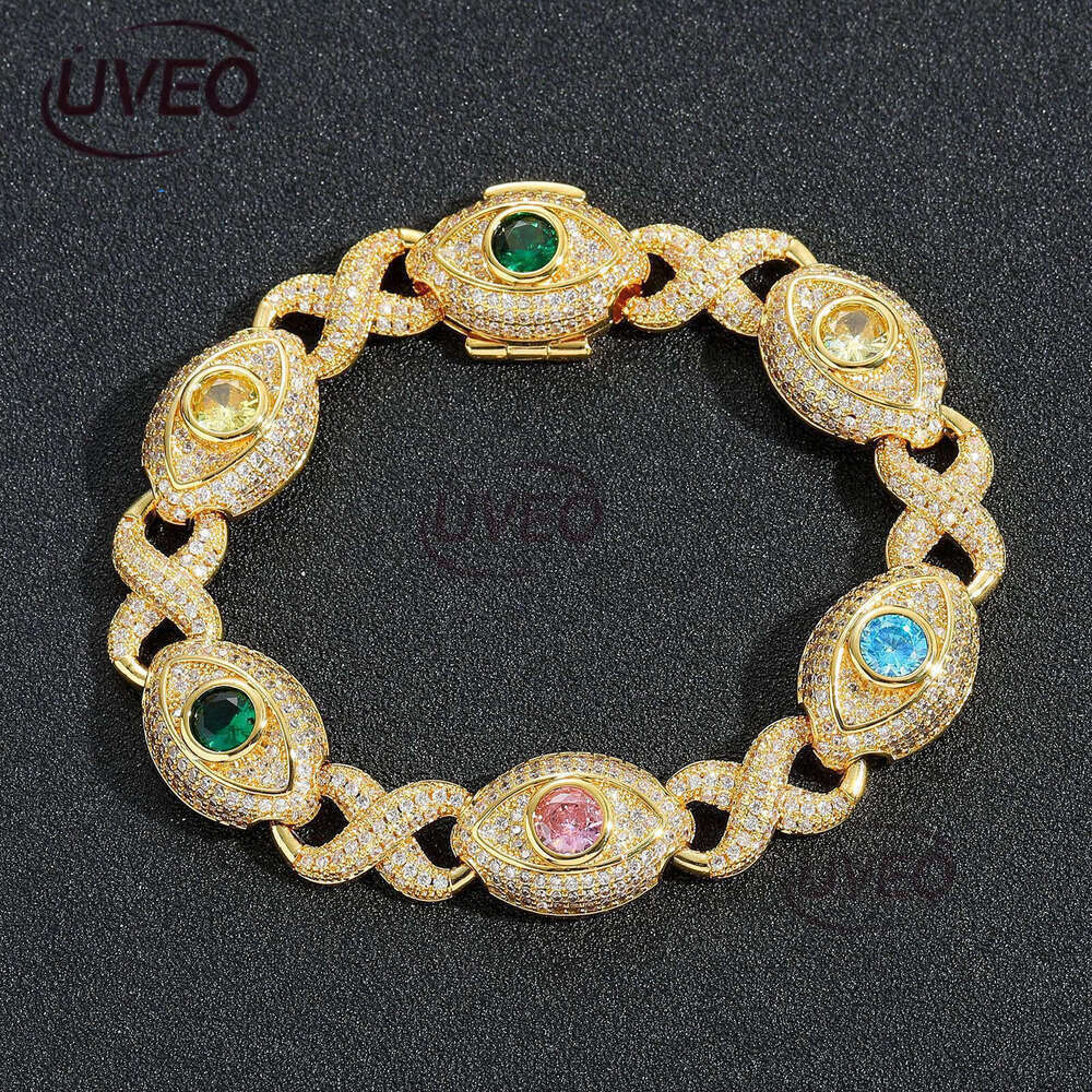 Luxury designer 8-strand 14mm Cuban Unlimited Eye chain, colored Ice out VVS Moissanite bracelet with free shipping