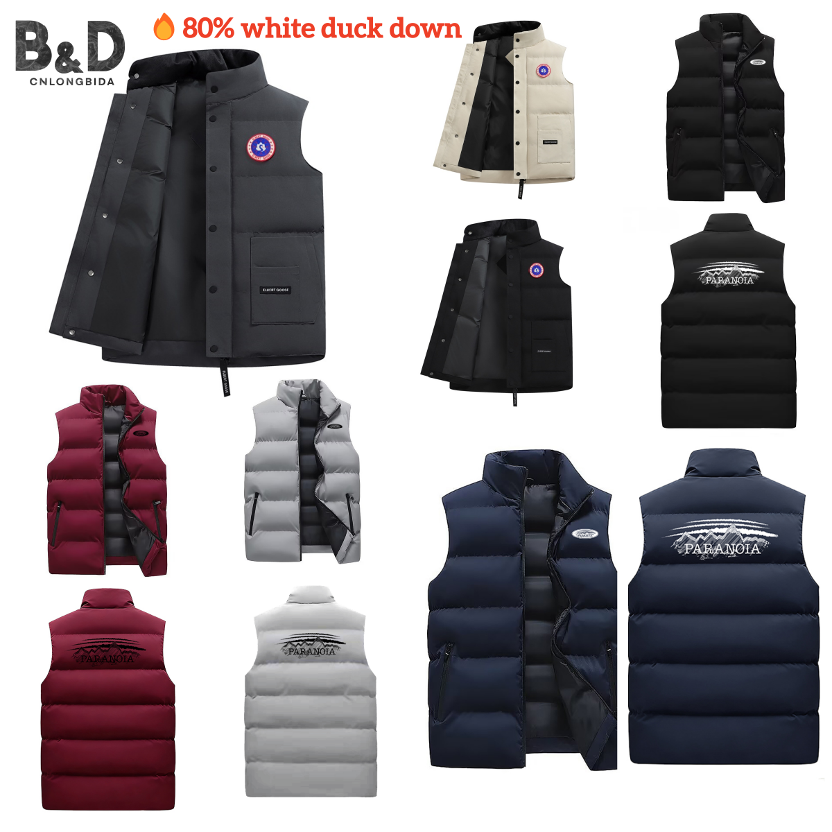 80% White Duck Men's Down Thickened Winter Jacket White Duck Feather Warm Outdoor Sports Coats Jogging Casual Sports Style Couple's Zipper Closure Other Material Vest