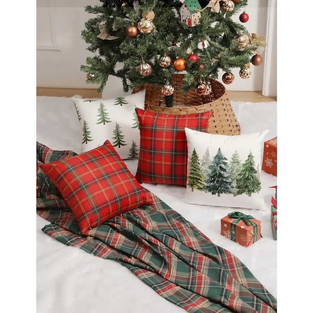 Double-sided checkered cases 16x16 inches 4-piece set Christmas decorative casesM251119