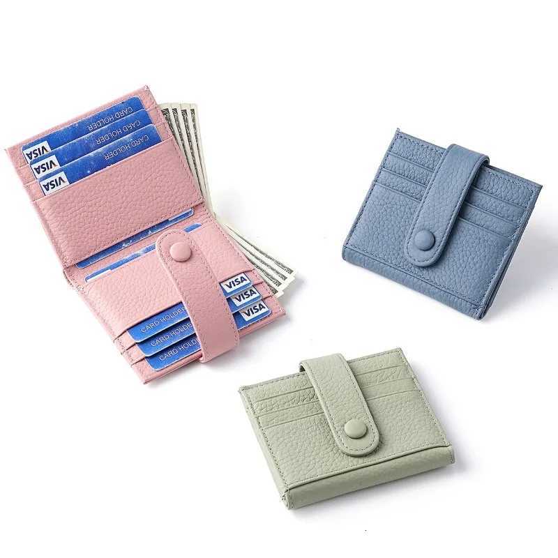Simple Cow Leather Wallet Short Ladies Card Holder with Buckle Coin Purse Clutch Multi-Card Slot Card Holder Rfid Small WalletT251119