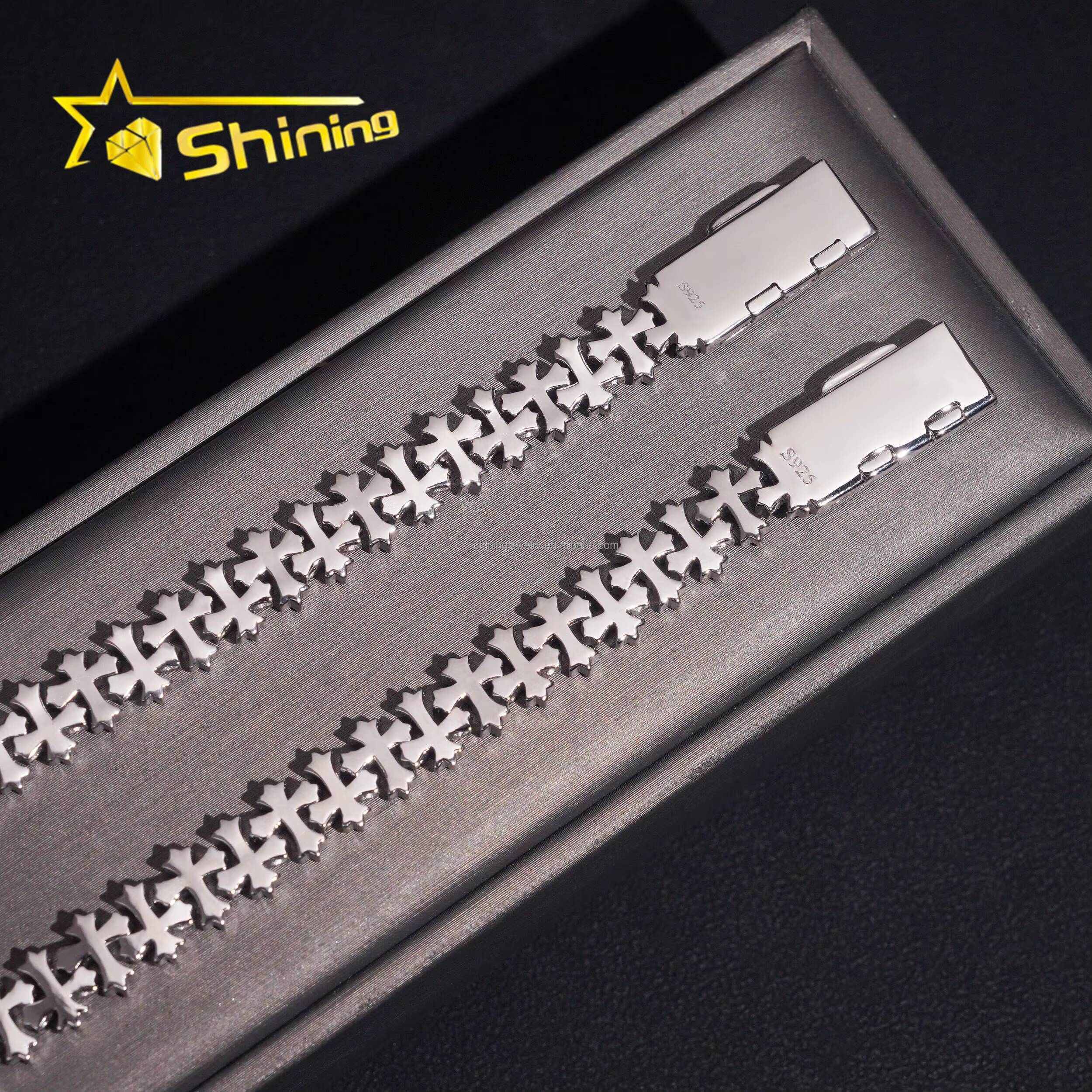 Pass Diamond Tester Luxury Jewelry Hip Hop VVS1 Moissanite Diamond Iced Out GRA Certificate S925 Silver Cuban Cross Bracelet