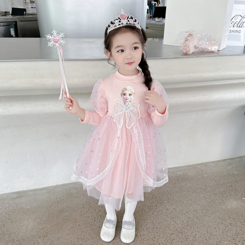 DISNEY Children's designer summer clothes little girl children's dress long-sleeved Elsa princess dress children's Ariel dress cotton m