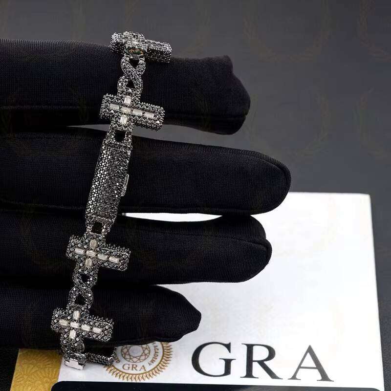 Christian Hip-Hop Pass Tester S Sier GRA Iced Baguette VVS Moissanite Cross Cuban Men and Women Chain