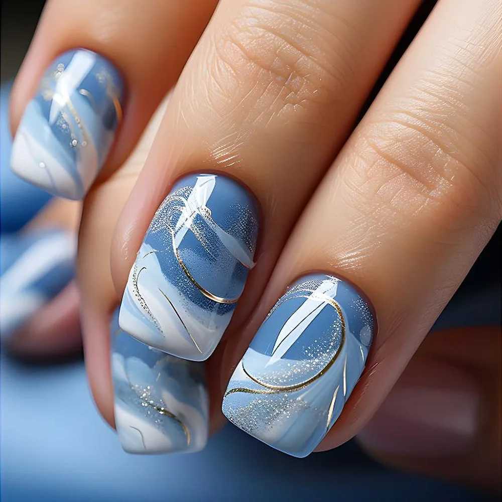 24pcs French White Side False Nails Wearable Rhinestone Desgin Fake Nails Short Simple Nail Full Cover Nail Tips Press On NailsT251118T251119