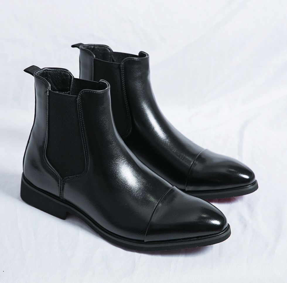 Red Soled Boots Men Ankle Boots Black and Red Business Fashion Short Boots Formal Men Walking Chelsea