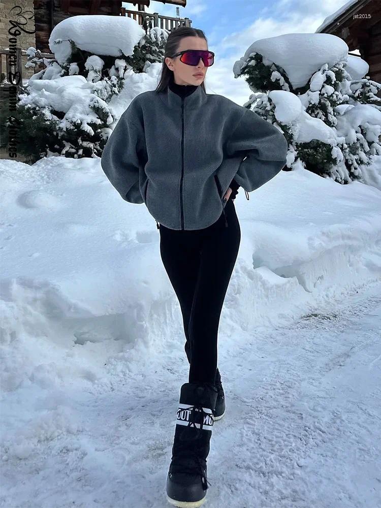 Women's Jackets Fashion Fleece Stand Collar Jacket Women Casual Zipper Drawstring Warm Thicken Coat Female 2025 Autumn Winter Lady Outwears