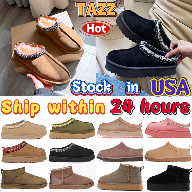 Women Slippers Tropical Pink Designer slides Tazz snow Winter Sheepskin womens boots Ladies Tasman Platform Fur Boot Classic Ultra Mini Suede Wool Ankle Booties