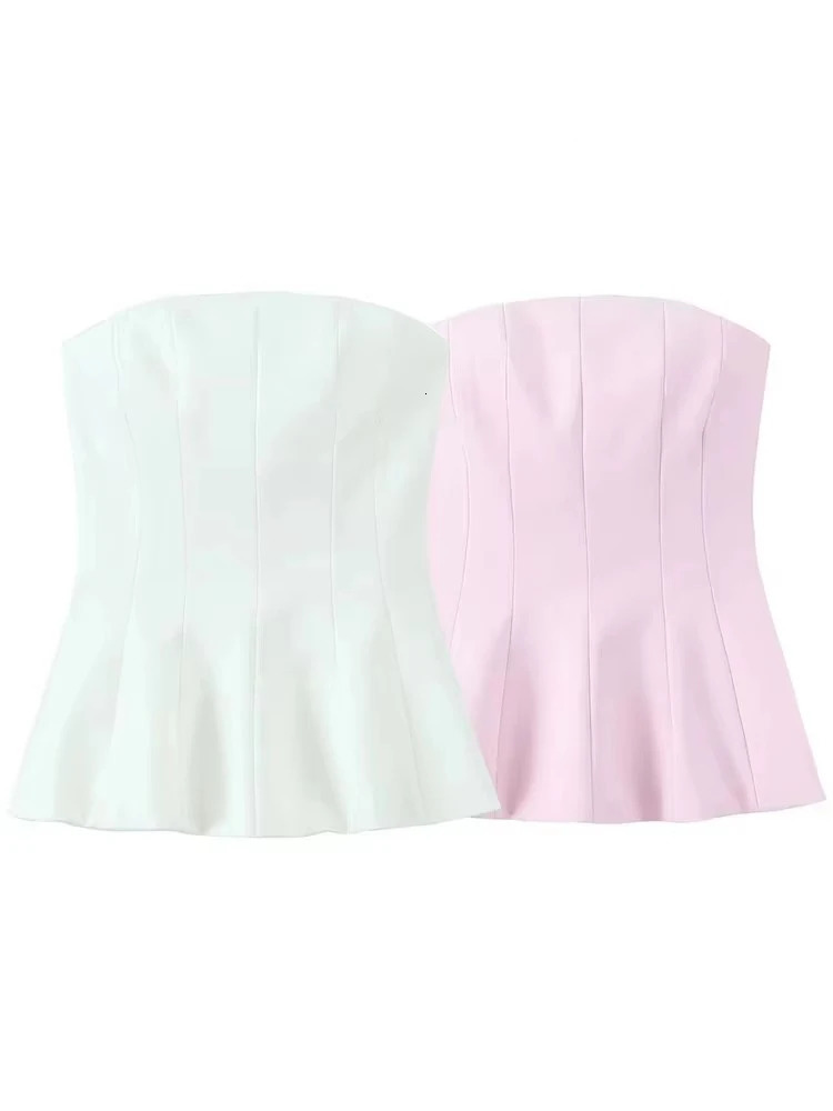 TFMLN Womens Fashion Strapless Top Casual Sexy Slim Fit Side Zipper Solid Short Summer 2 Colors 250418