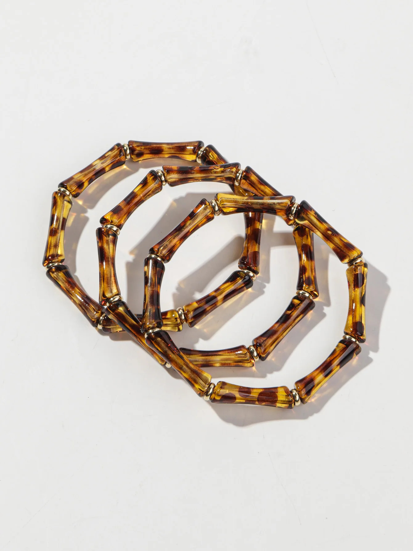 3pcs Leopard Acrylic Bamboo Womens Hand Bracelets Retro Stack Thin Tube Beaded Elastic Bracelet Bangle Couple Jewelry Gift 250418