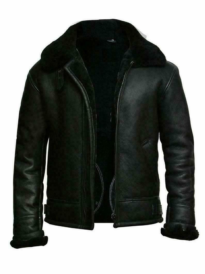 Mens Winter Real Leather Jacket Sheepskin Shearling Genuine Leather Rock Jackets High Quality B3 Bomber Male Coats 250920