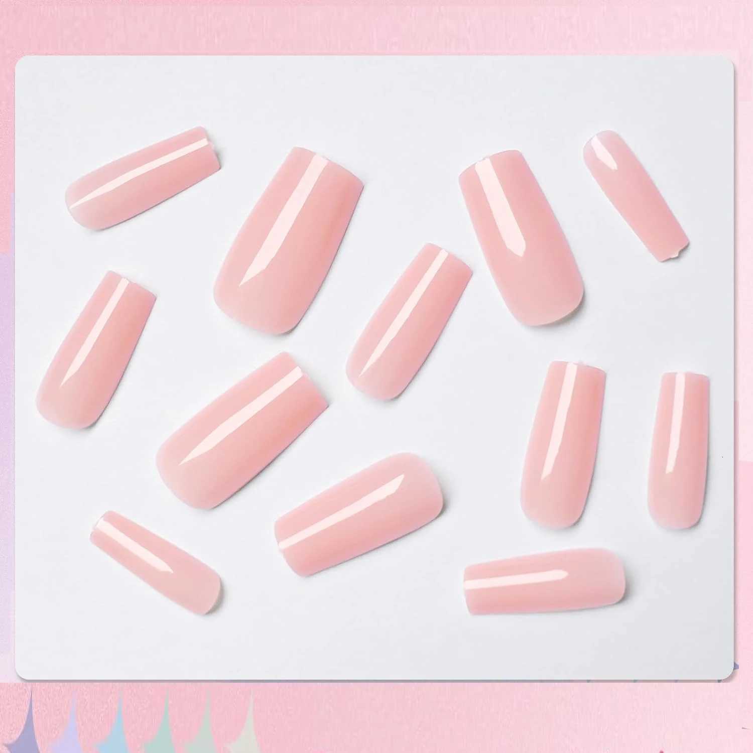 120Pcs Jelly Pink Press On Nails Square Medium Fake Nails Full Coverage Artificial Fake Nails Acrylic Nails For Women GirlsT251118T251119