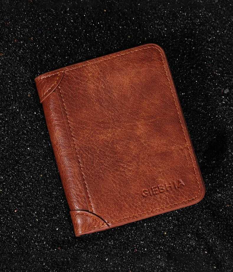 High-quality Mens PU Leather Trifold Business Short Purse Wallet for Men with ID Window and Credit Card HolderT251119
