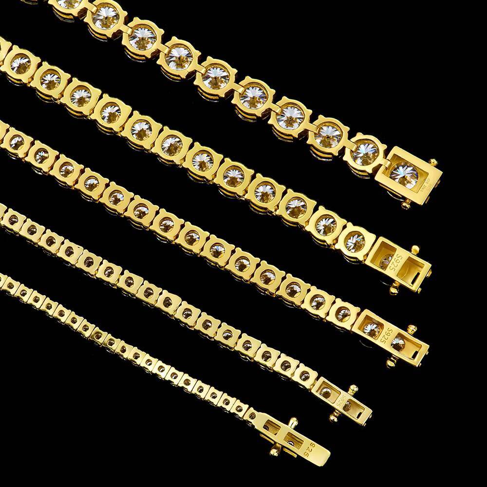 Factory Price 2mm -6mm Wholesale 925 Sterling Silver Yellow gold plated Gra Vvs Moissanite Tennis Necklace Chain