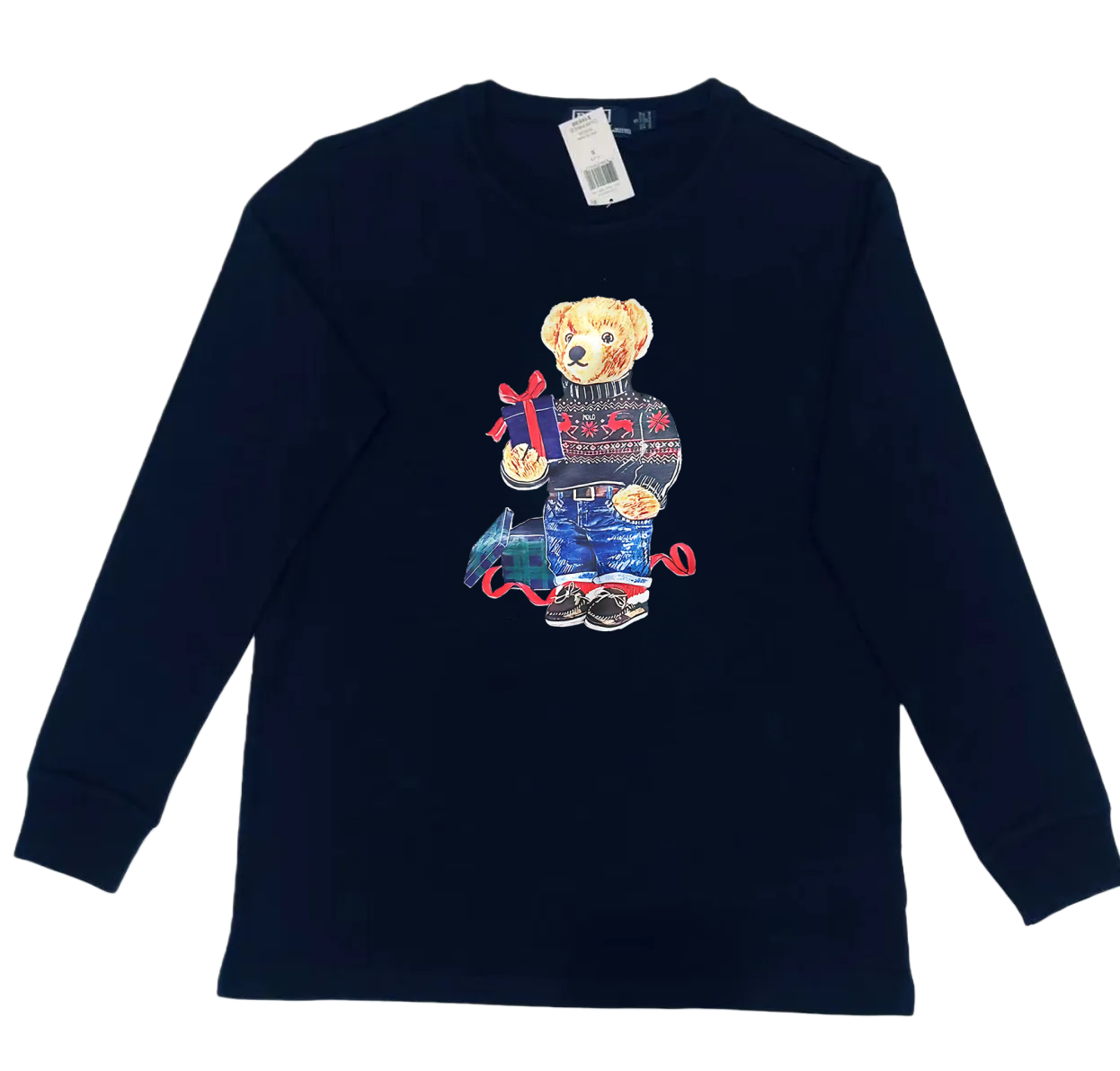 Designer polos men's t shirts Cartoon Bear Printed Long Sleeve T-Shirt, Casual Cotton Top for Spring and Autumn, Fashionable Plus Size for Young Men" S-2XL