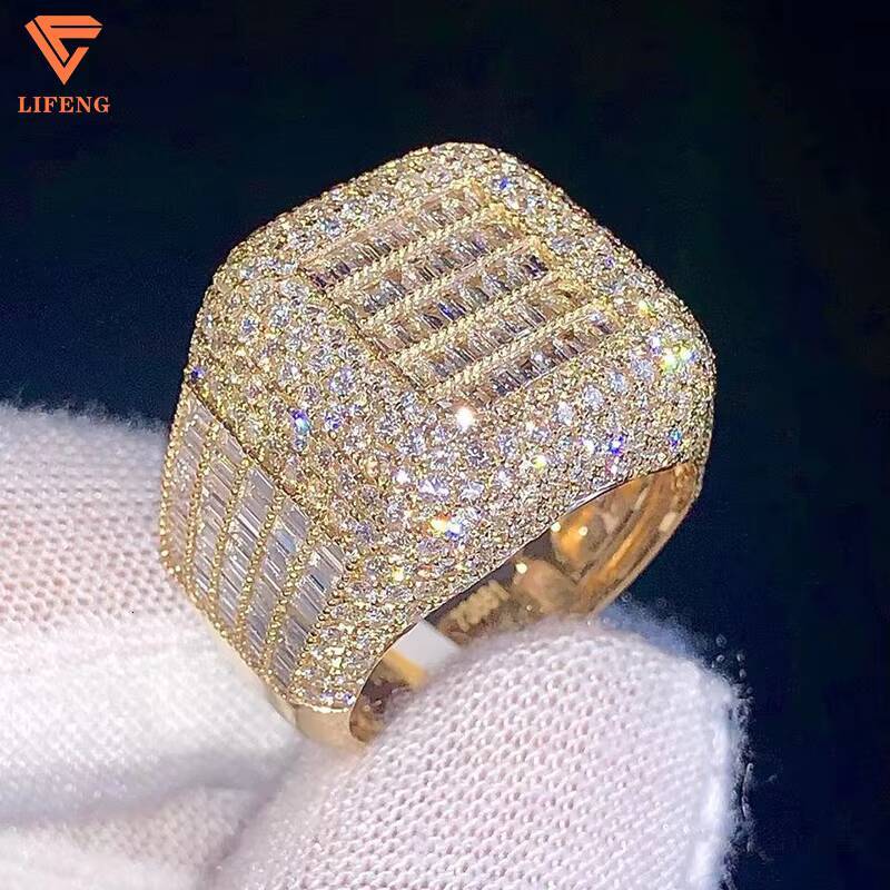 Mens Hip Hop Iced Out Moissanite Diamond Ring 925 Silver 10K 14K 18K White Yellow Gold Classic Style Cut Diamond Inlay Parties
