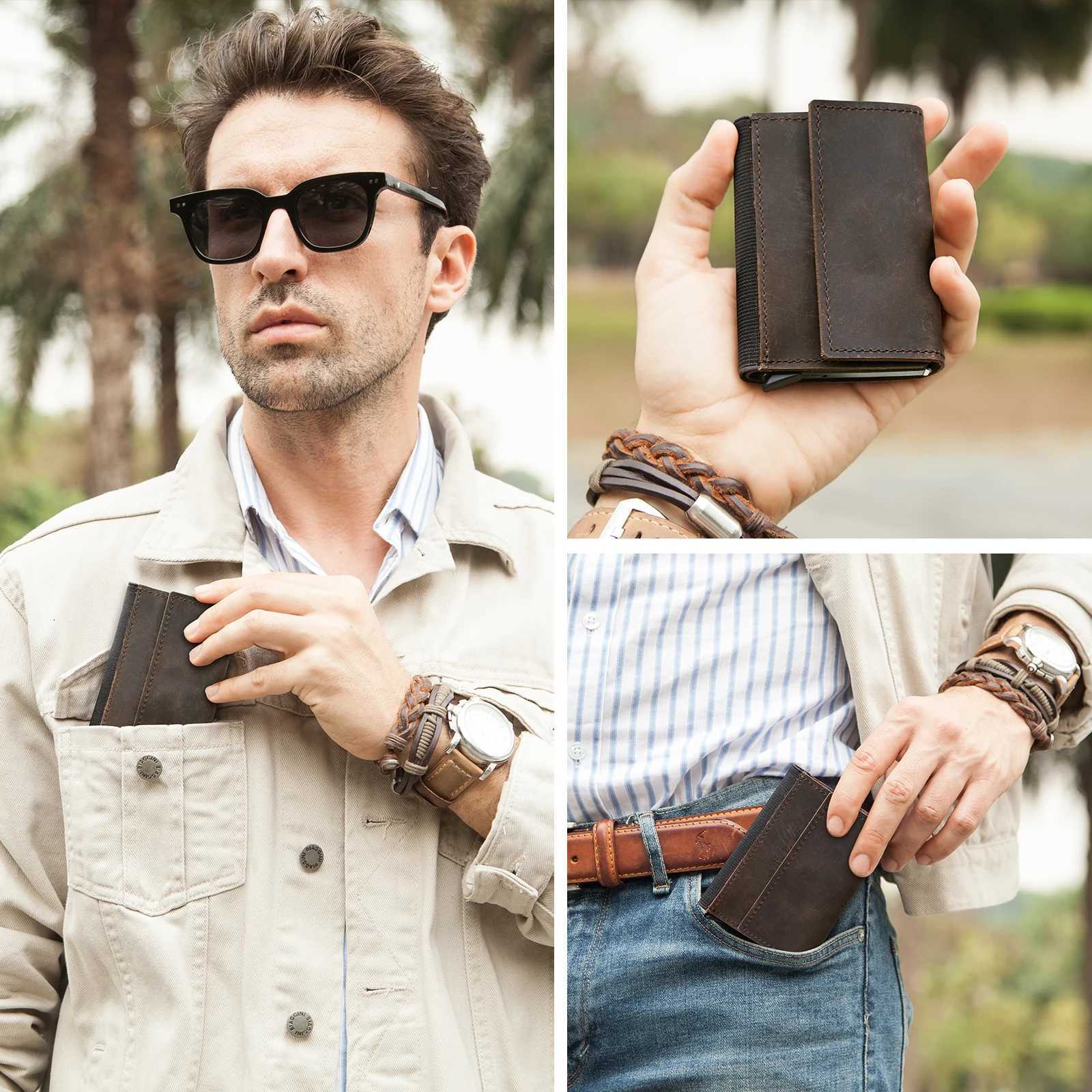 Hiram RFID Card Holder Wallet for Men Credit Card Holder Money Purse Business Unisex Genuine Leather Cardholder Aluminum BoxT251119