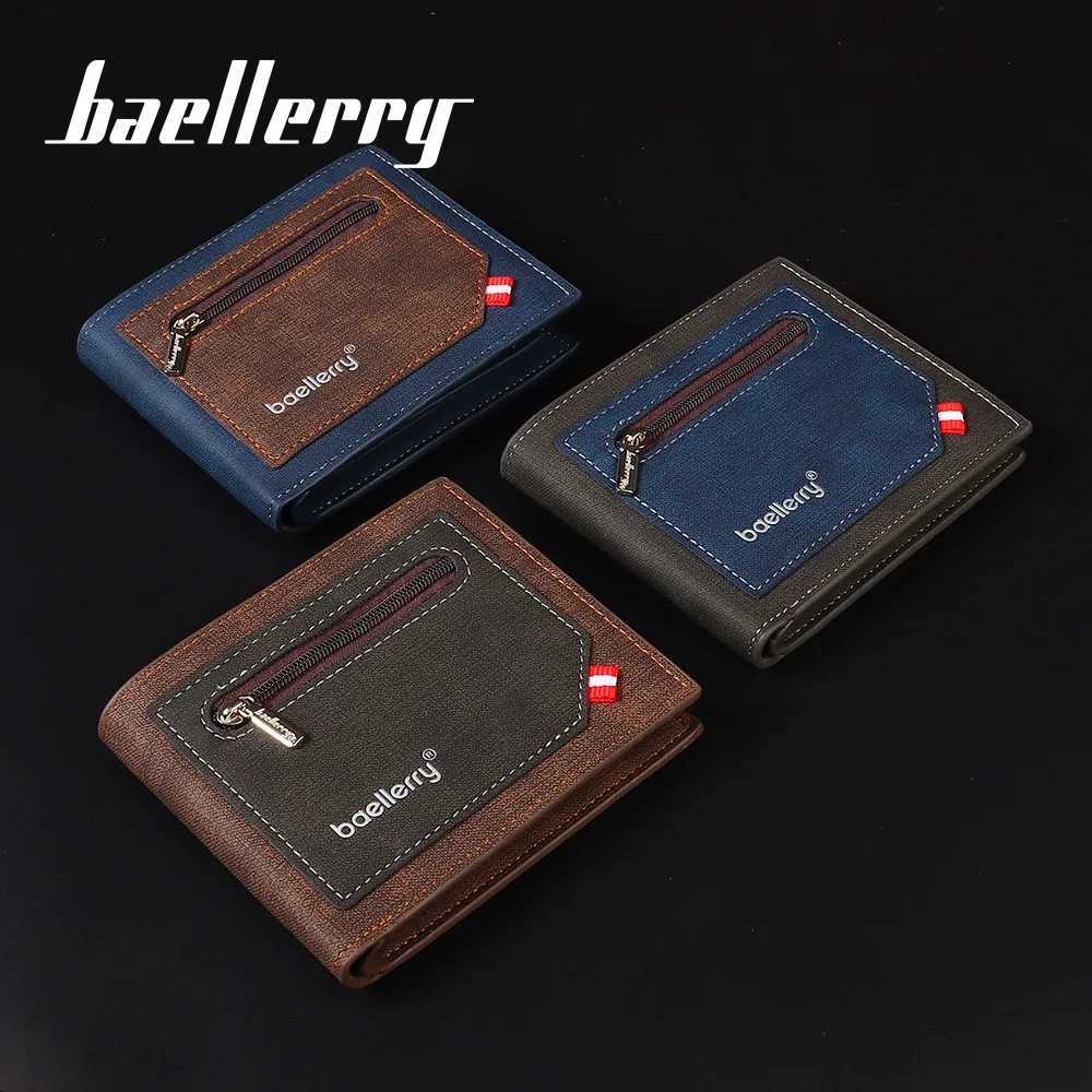 New Mens Short Wallet Business Contrast Open Multi-card Slot Ticket Holder Simple Zipper PU Leather WalletT251119