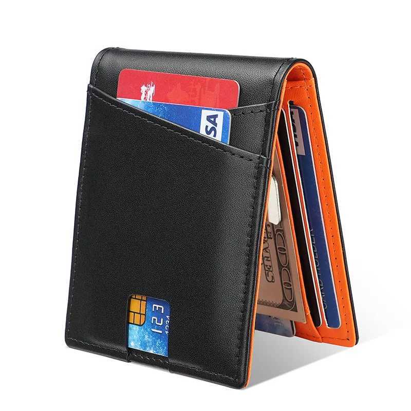 RFID Blocking Genuine Leather Wallet For Men Cash Clip Credit Card Holder ID Case Purse Small Pocket Money BagT251119