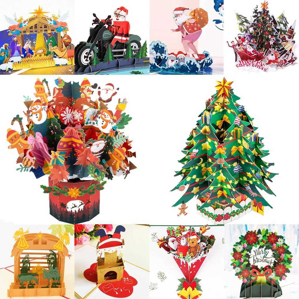 New 3D Pop UP Christmas Cards Santa Invitation Greeting Card Party Children Gifts New Year Thank You Card Holiday Gift Postcard G251119