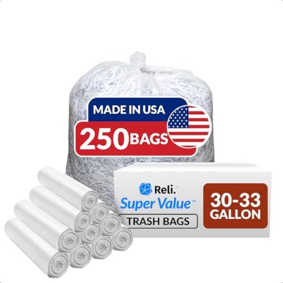 3033 Gallon Trash Bags Heavy Duty 250 Count Bulk Clear Large Trash Bags 30 32 Gallon Made in USA C251119