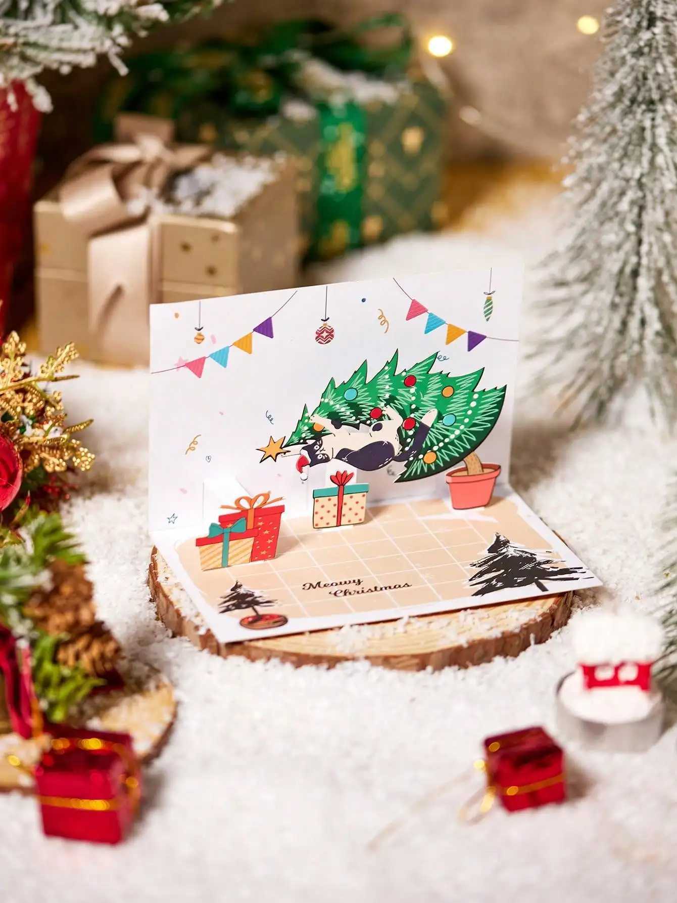 Christmas Greeting Card with Kitten Tree Pop-Up Design G251119
