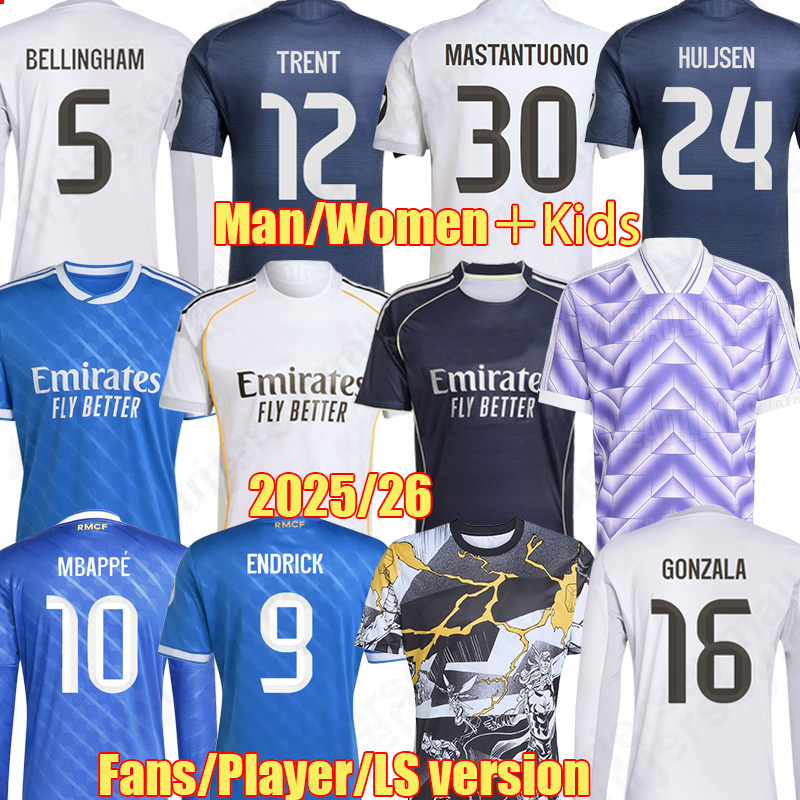 25 26 Player BELLINGHAM REALS Soccer Jerseys MBAPPE ENDRICK fourth VINI JR kits RODRYGO camiseta GONZALO 2025 2026 kids MaDRid football shirt TCHOUAMENI HUIJSEN