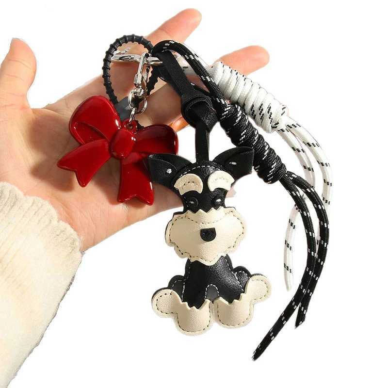 Cute PU Leather Schnauzer Keychain Cute Little Dog PU Leather Hanger Animal Car Keyring Bag Pendant Y250418