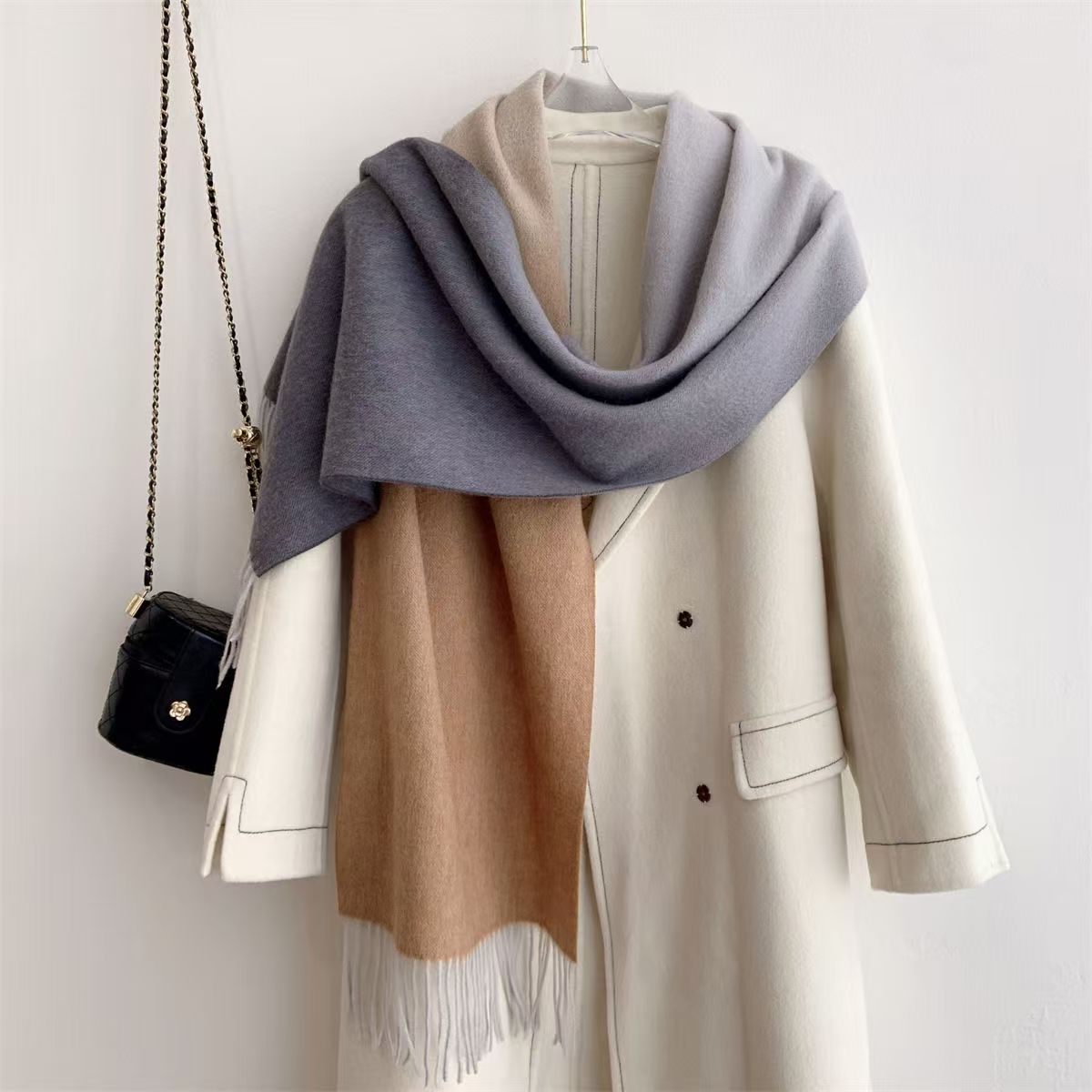T506 new tie-dye color gradient all-match women's high-end 100% wool scarf autumn and winter tassel scarf shawl