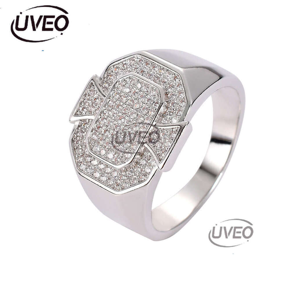 Luxury designer New Hip Hop Men Women's ring with real sterling silver gold-plated ice out of VVS Moissanite geometry Hip Hop ring