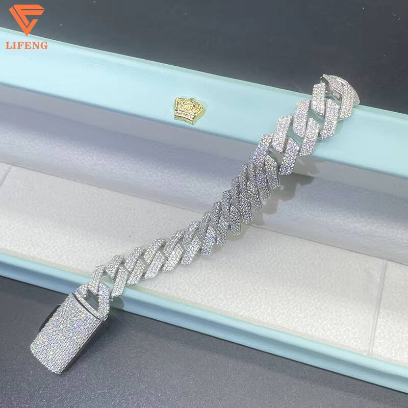 Hip Hop Jewelry Wholesale Price 14mm Moissanite Diamond Cuban Link Bracelet Custom Silver Bracelet 925 Sterling for Men