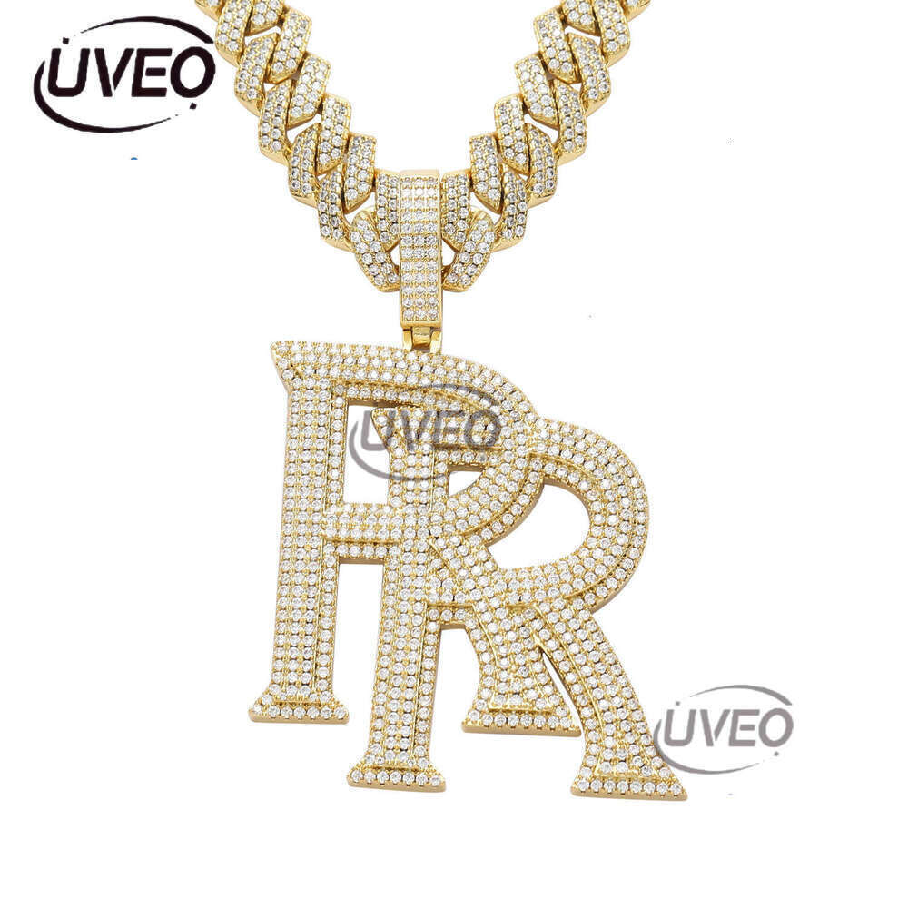 Luxury designer Double R Pendant Sterling Silver Gold Plated Ice out VVS Moissanite Pendant Hip Hop Men Women's Letter Necklace Cuban Chain Free 