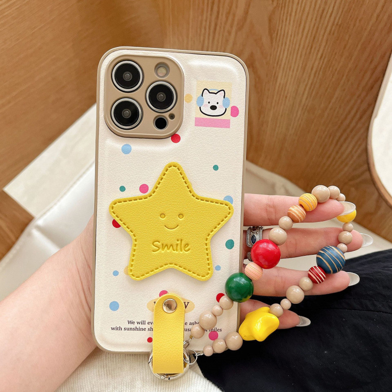 Leather Texture Colorful Polka Dot Star Phone Case for iPhone 17/16 Pro Crossbody Protective Cover iPhone 15/14