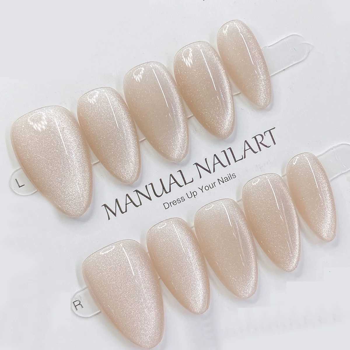 10pcs Handmade Press on Nail Art Classic Nude Almond Glitter Cat-Eye False Nail for WomenGirl Detachable Wearable Fake NailT251118T251119