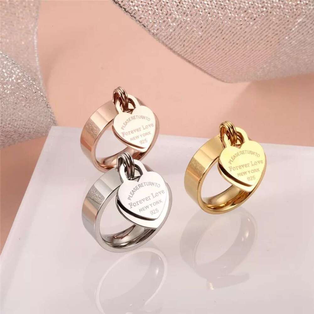 Stainless Steel Gold-Plated Forever Love Peach Heart Pendant Women's Ring Jewelry